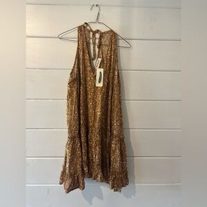 Impressions Boutique boho Floral Brown Sleeveless Dress large nwt